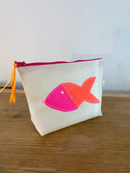 Segeltuchtäschchen mit Fisch pink/orange